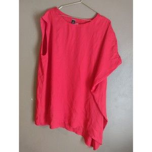 Black Label Chico's 3 Red Shirt Asymetrical Short Sleeve Tunic Blouse Women's